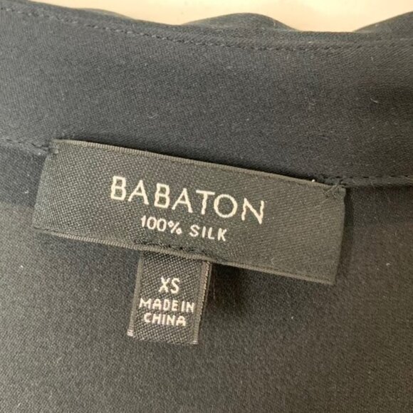 Aritzia Babaton Blouse High Low Hem Silk Button Down Black 3/4 Length Size XS - Picture 8 of 10